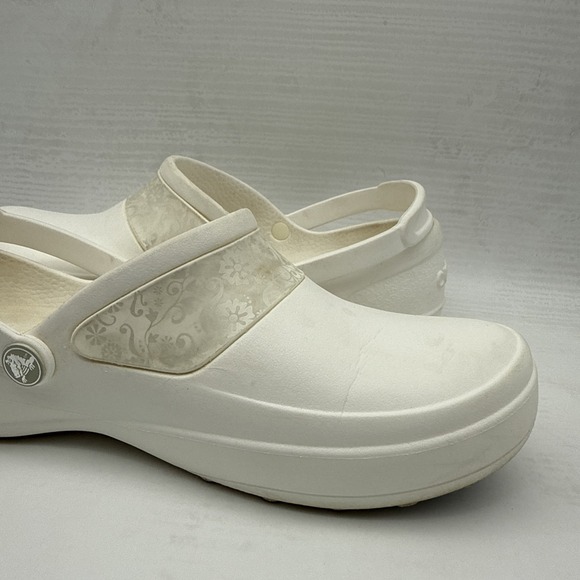 Crocs Women's US 9 Mercy Work, White/Silver Flowers Slip On Shoes - Picture 12 of 16